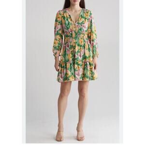 Taylor Drop Waist Green‎ Floral Spring Dress NWT Size 14 Flutter